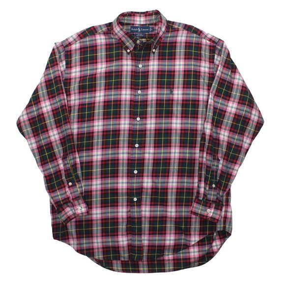 Polo Ralph Lauren Pink Checkered Button Front Casual Mens Prep Shirt sz L - Picture 1 of 4
